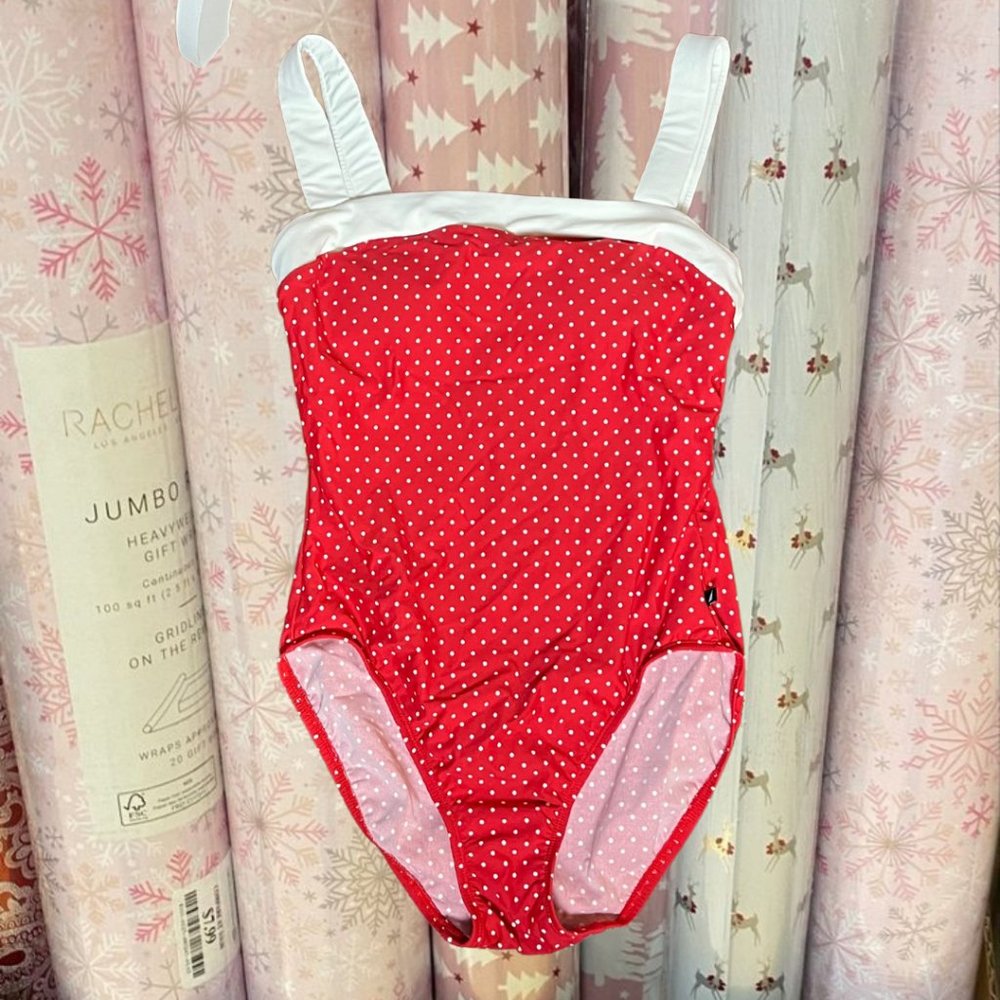 nwot size 6 nautica white and red polka dot one piece swimsuit 50s aesthetic